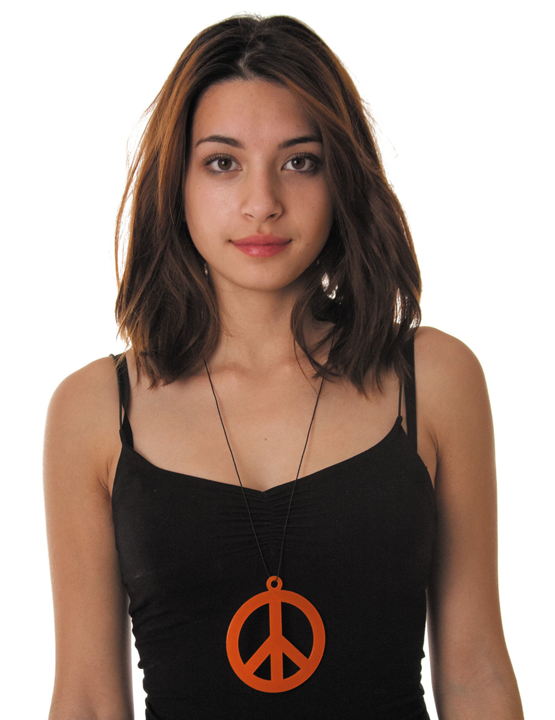 Collier pendentif peace pour adulte orange fluo