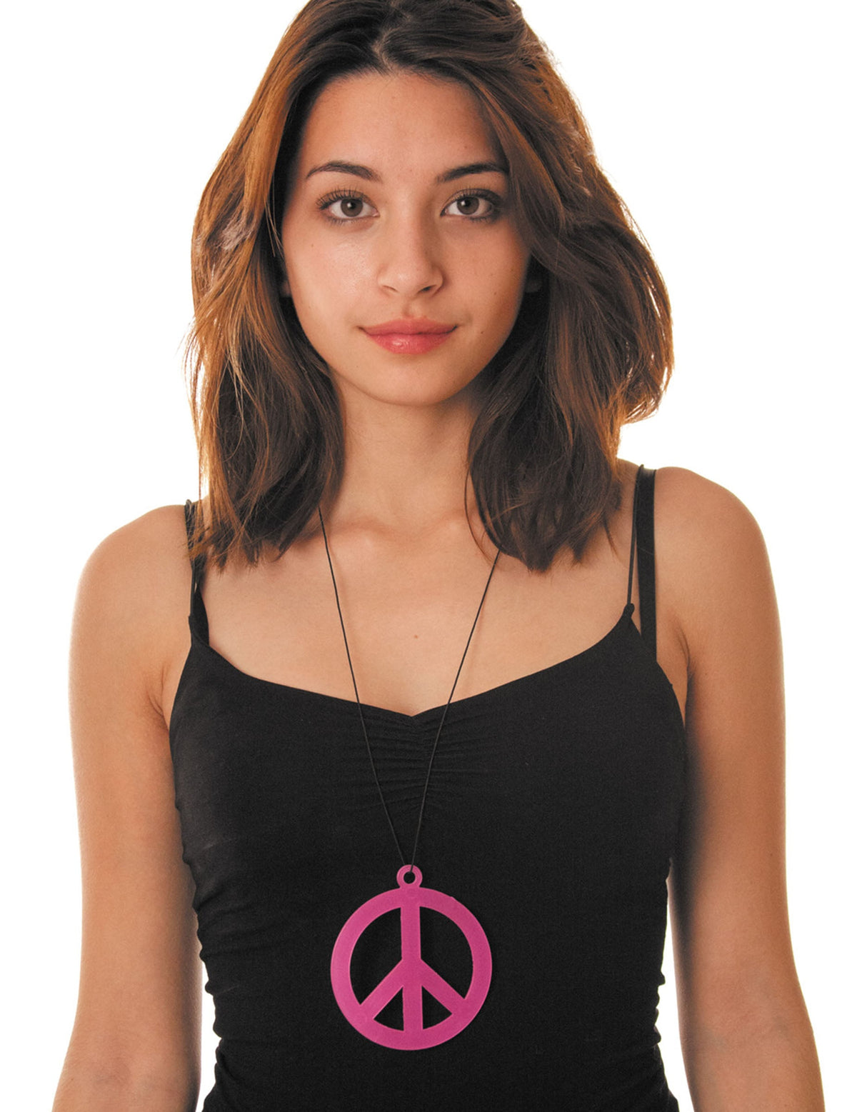 Collier pendentif peace pour adulte rose fluo