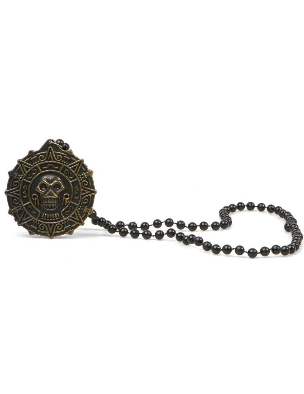 Colar de pirata para adulto com medalhão de caveira em bronze e pérolas pretas