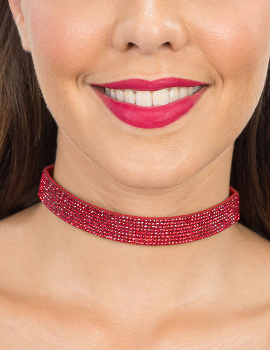 Gargantilha com strass vermelhos adulto