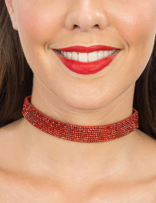 Gargantilha com strass vermelhos adulto