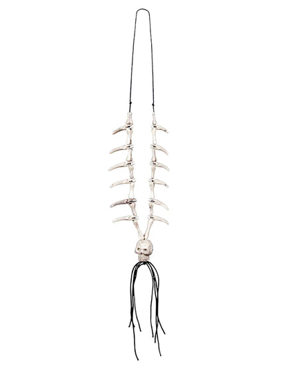 Collier tête de mort pirate pour adulte beige avec dents et cordon noir