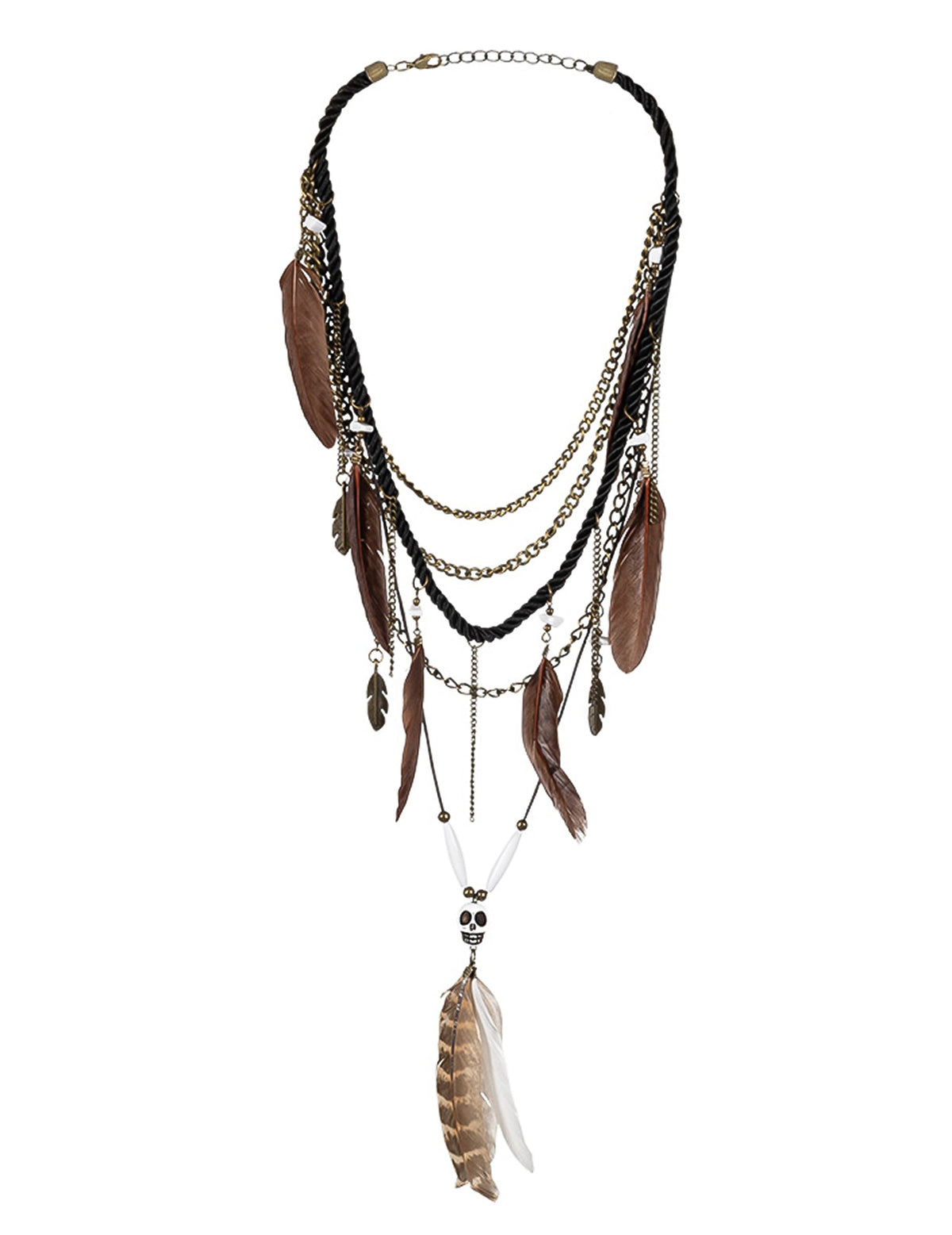 Vue de face du collier vaudou à plumes pour adulte