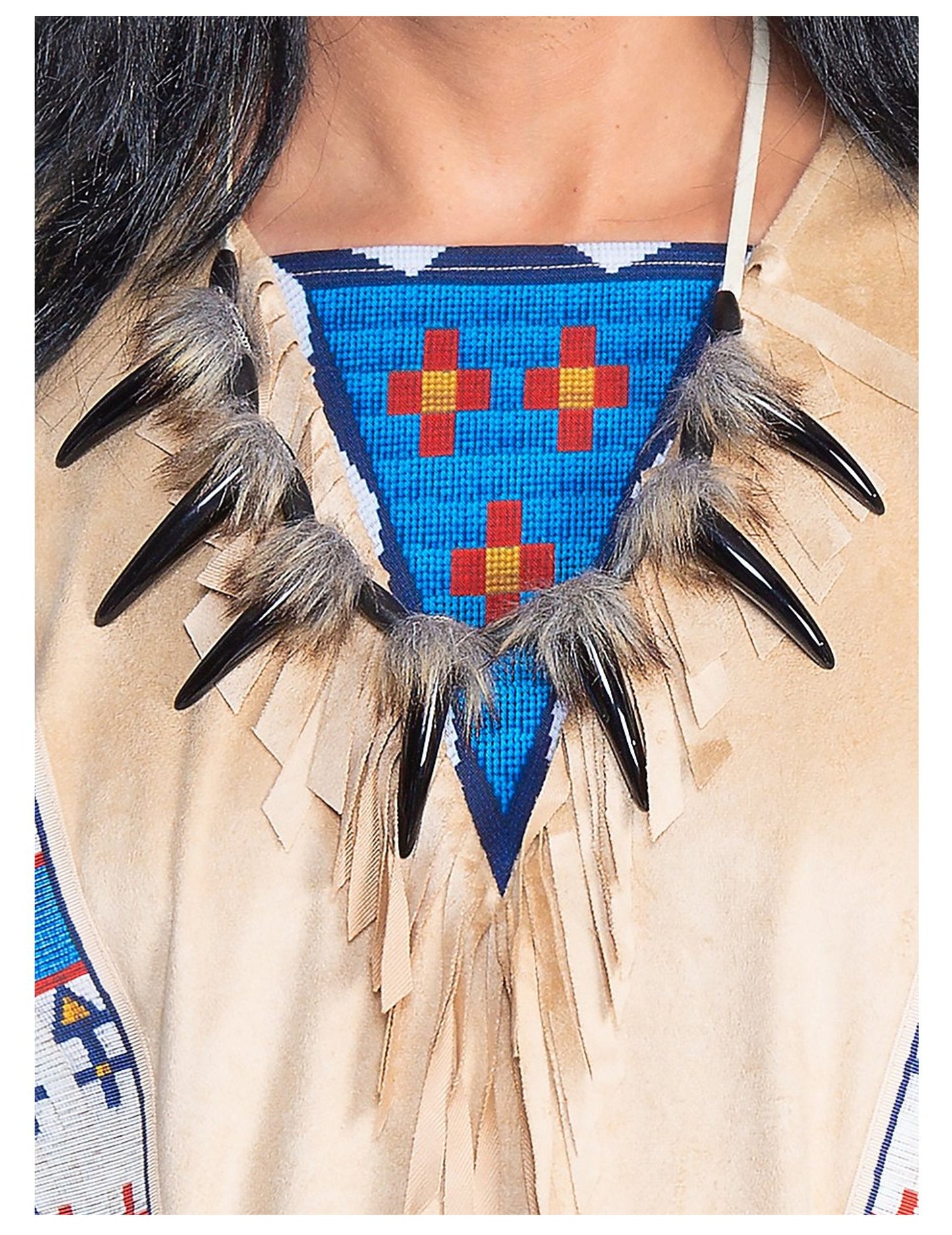 Collier Winnetou pour adulte noir avec dents et fourrure