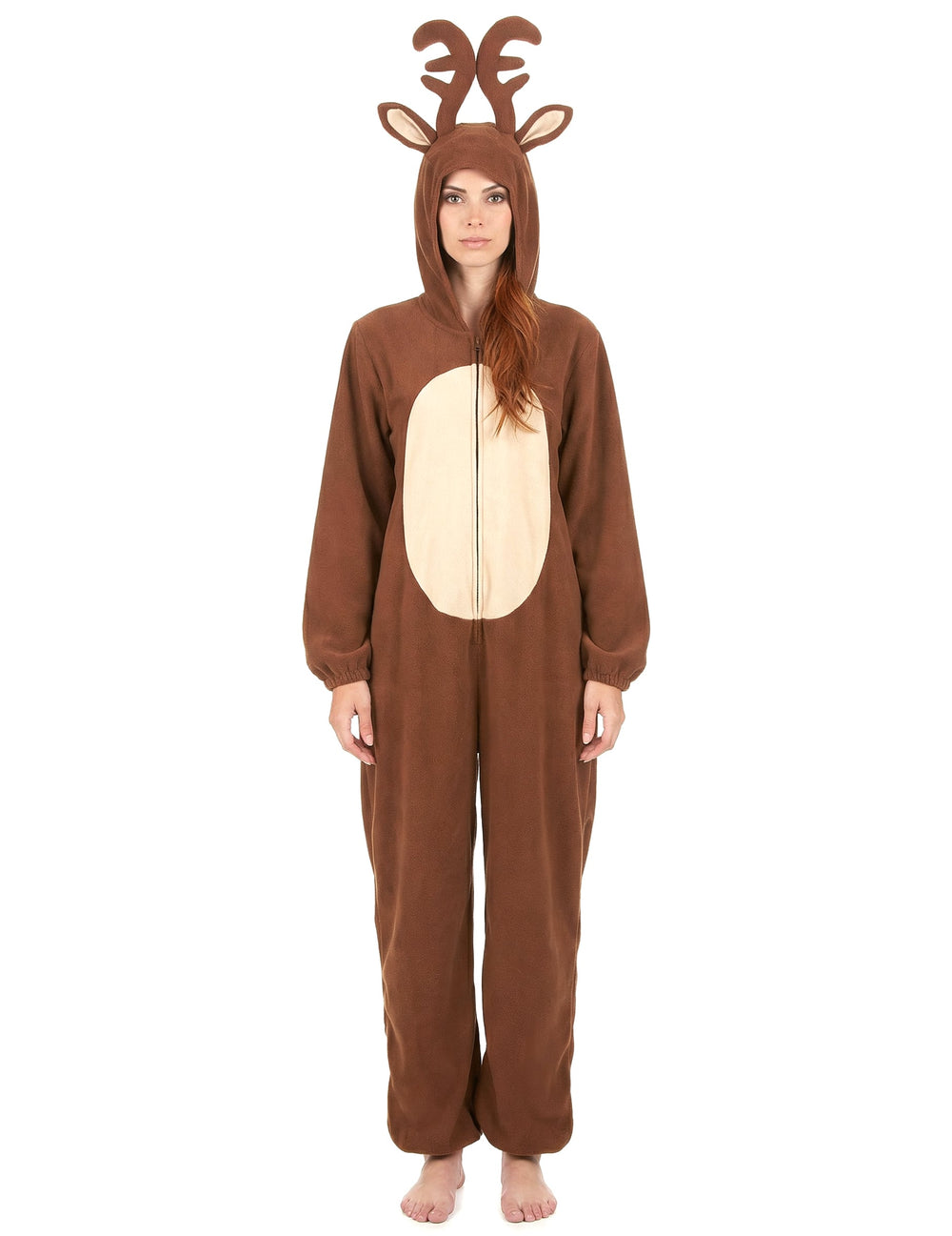 Combinaison à capuche renne pour femme marron et beige