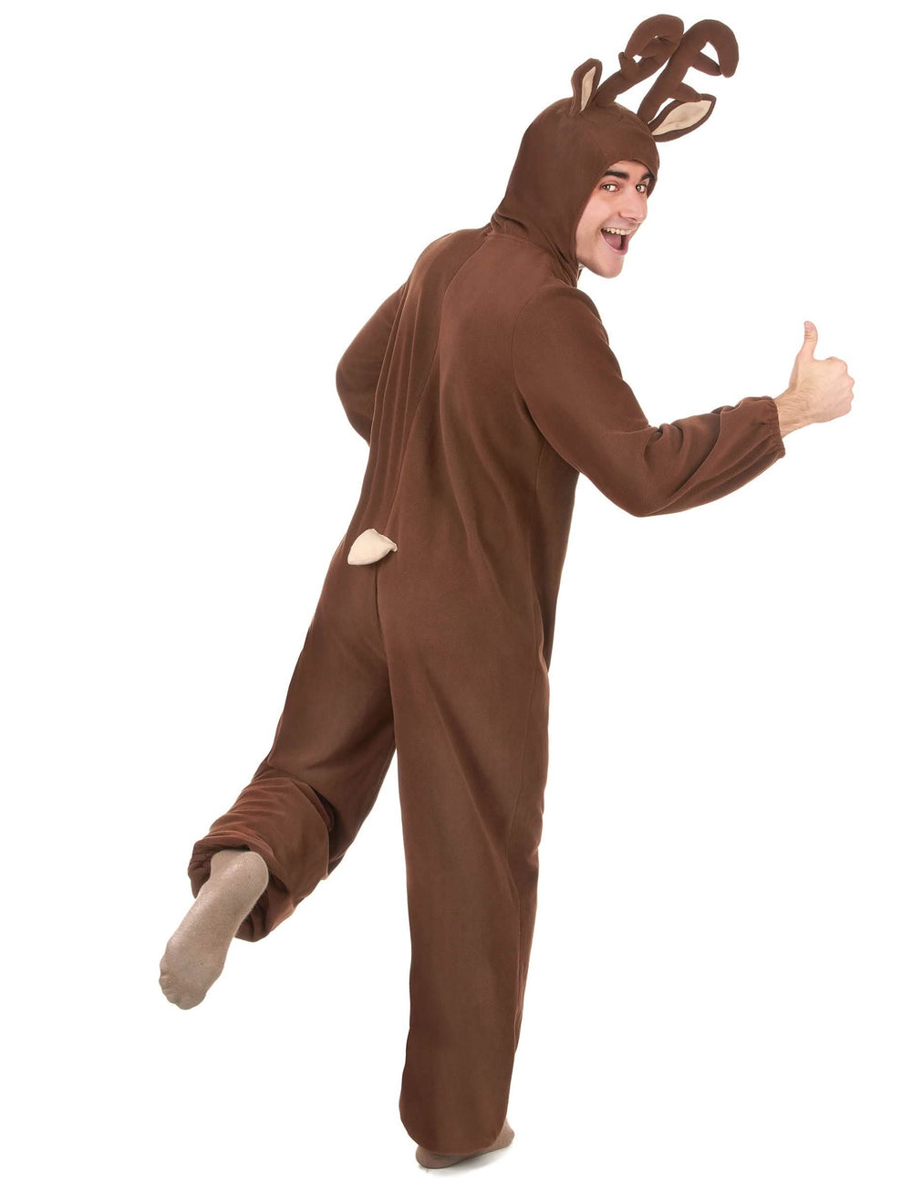 Vista de trás do fato-de-macaco com capuz de rena para homem