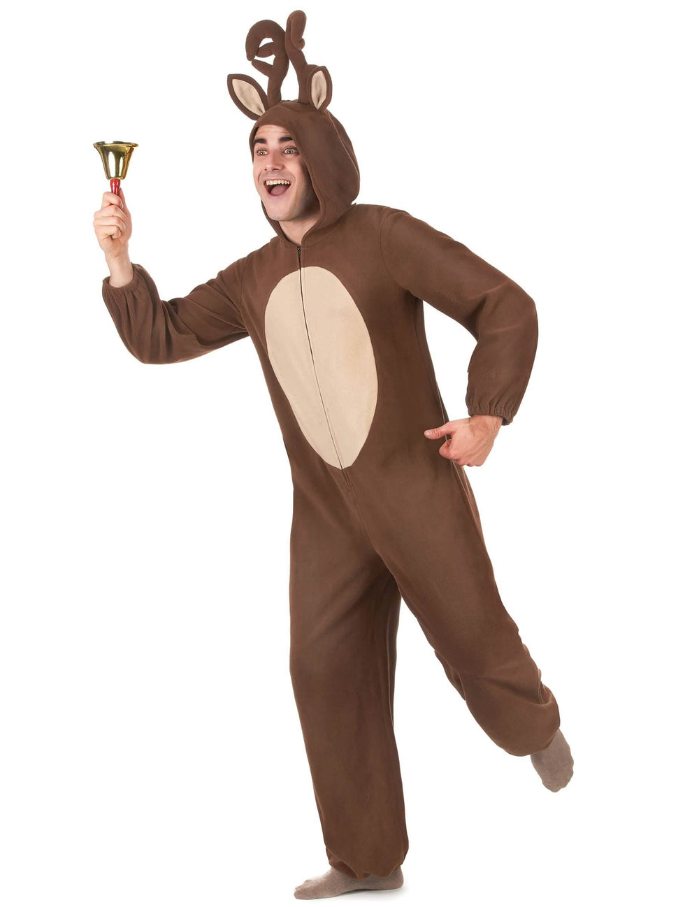 Macacão com capuz de rena para homem castanho e bege