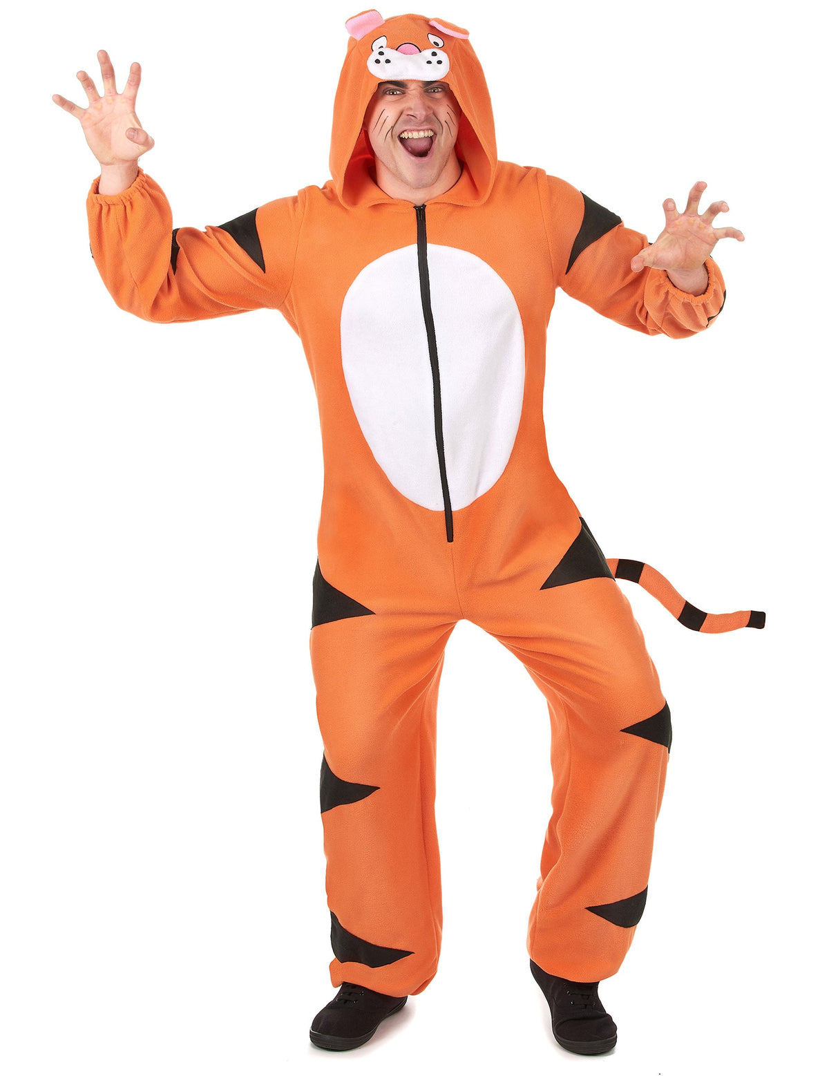 Combinaison à capuche tigre pour homme orange à rayures noires avec queue