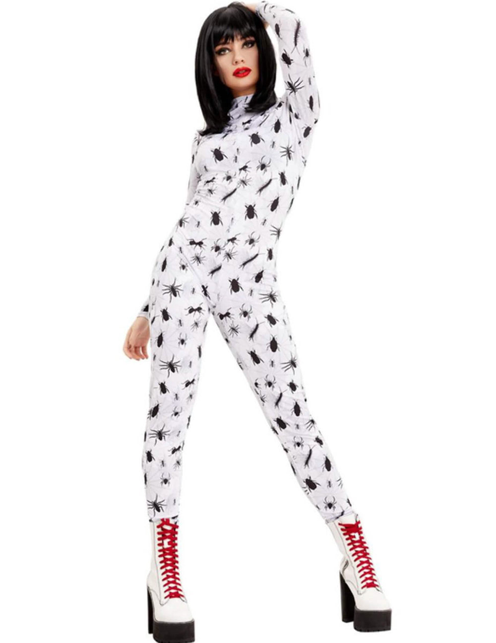 Fato-macaco sexy de aranhas pretas para mulher branca