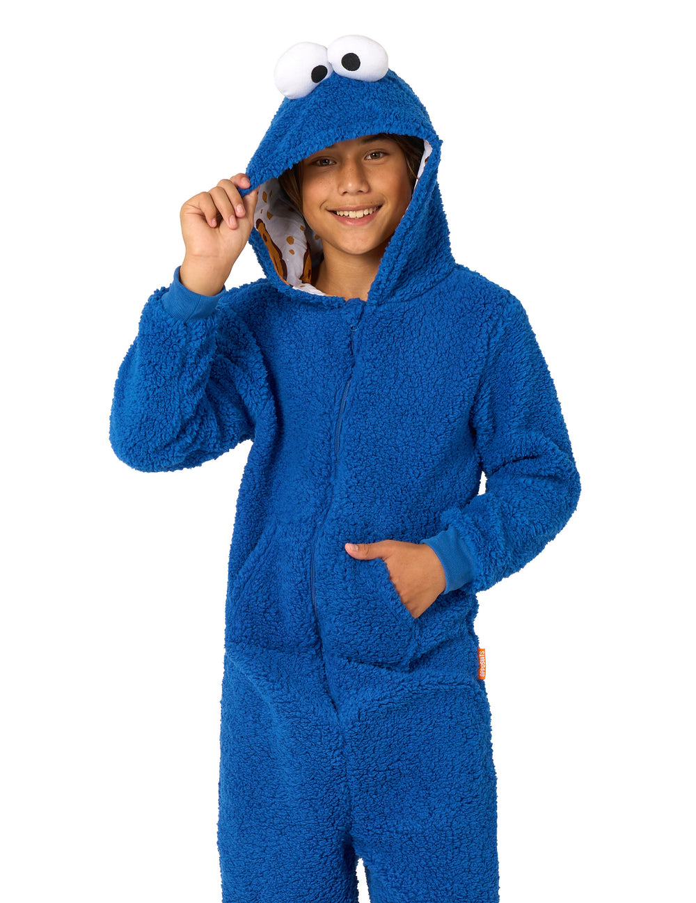 Gros plan sur la capuche de la combinaison Cookie Monster Sesame Street™ pour enfant