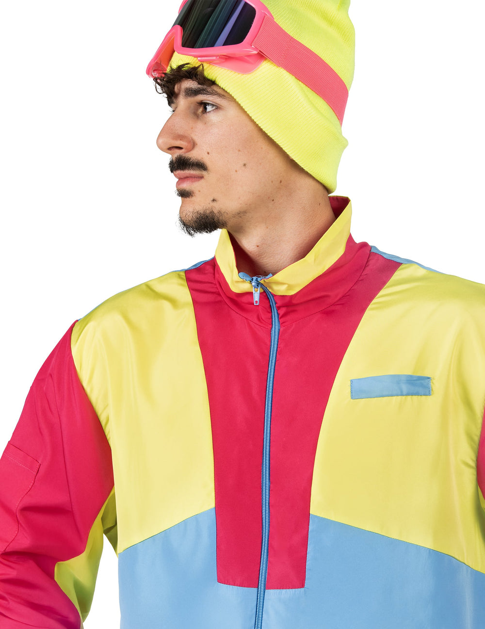 Gros plan sur le haut de la combinaison de ski vintage pour homme