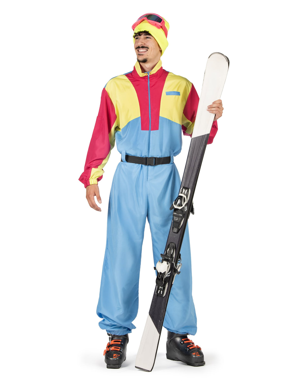 Combinaison de ski vintage pour homme bleu rose et jaune