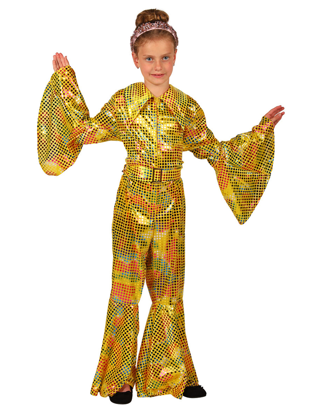 Macacão disco com lantejoulas amarelo para menina