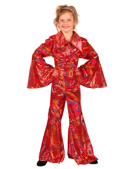 Macacão disco com lantejoulas vermelho para menina