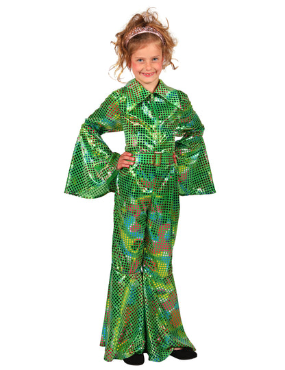 Macacão disco com lantejoulas verde para menina