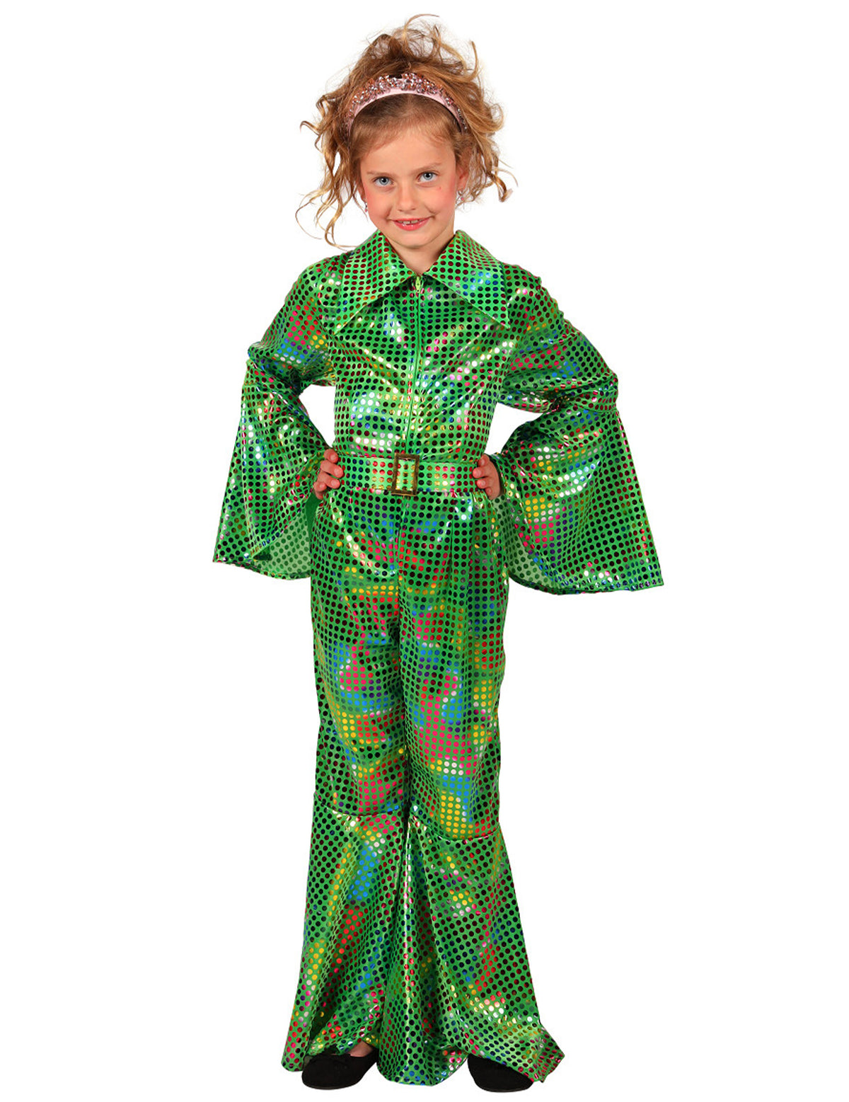 Macacão disco com lantejoulas verde para menina