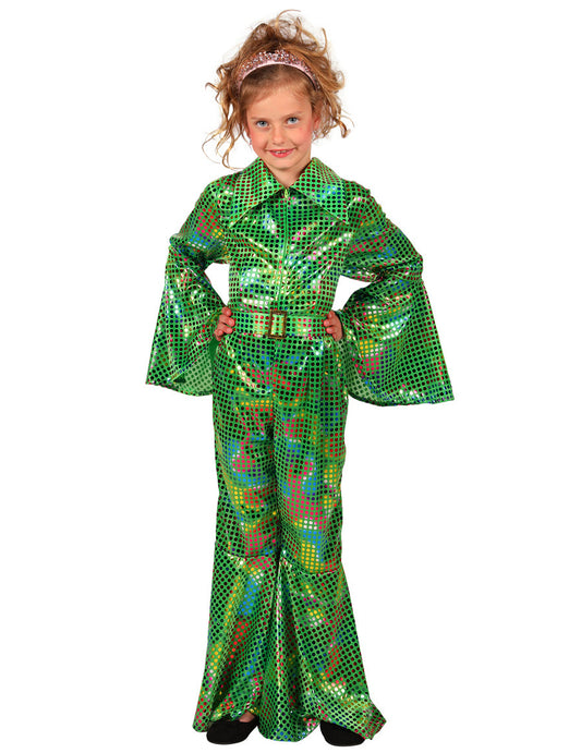 Macacão disco com lantejoulas verde para menina