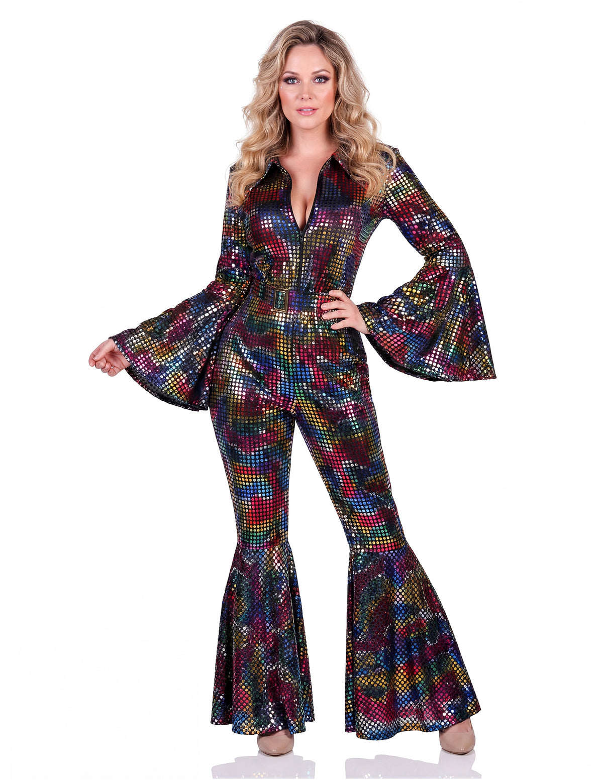 Combinaison disco pour femme multicolore à paillettes haut de gamme
