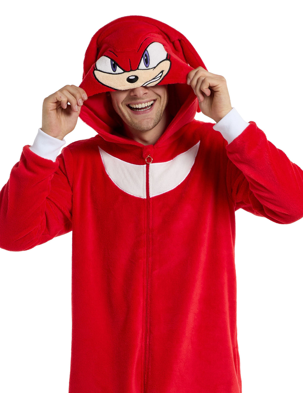 Détail de la capuche avec le visage de Knuckles de la combinaison Knuckles Sonic™