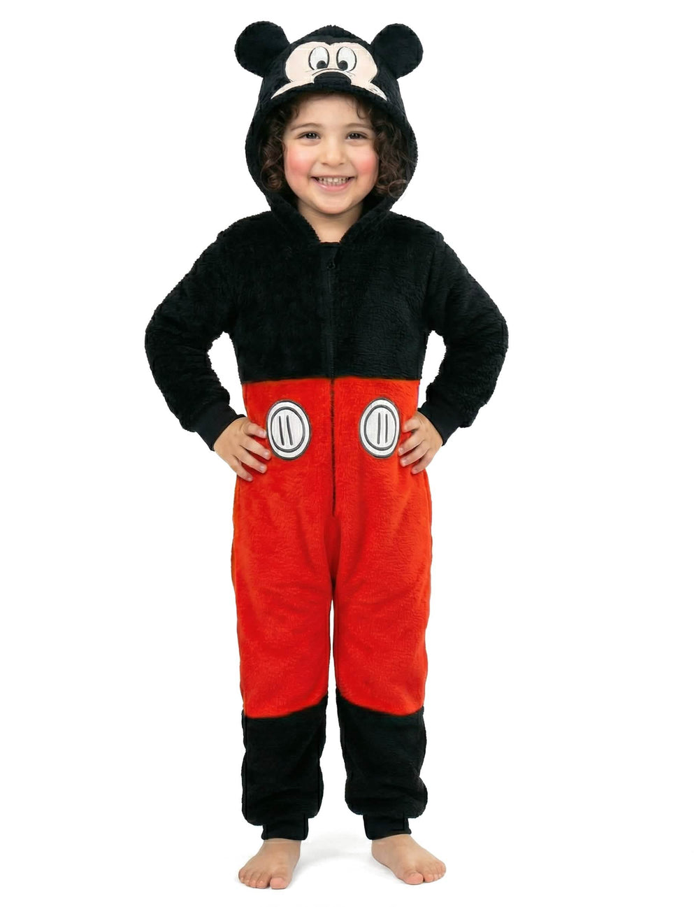 Macacão Mickey para criança preto e vermelho com capuz com orelhas