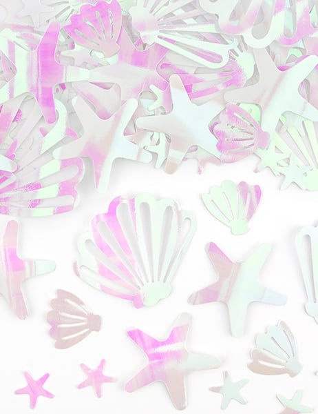 Confettis de table coquillages et étoiles de mer iridescents roses et blancs