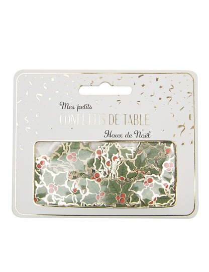 Vue de l'emballage du confettis de table houx de Noël