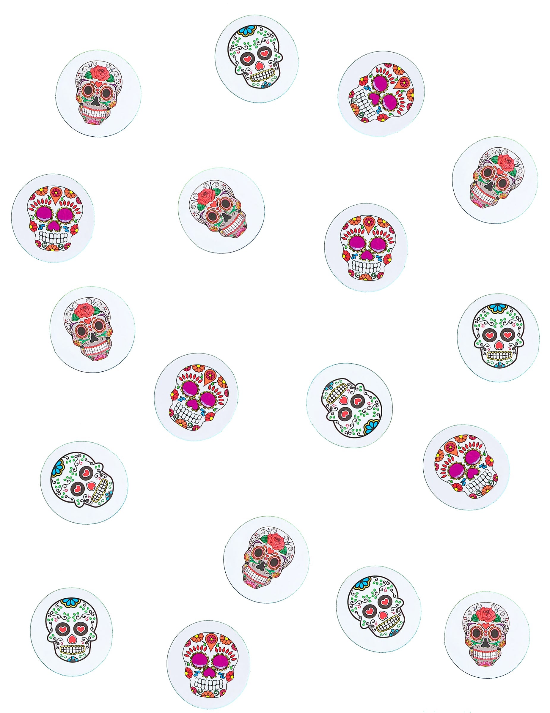 Détail des différents motifs des confettis de table papier Dia de los muertos