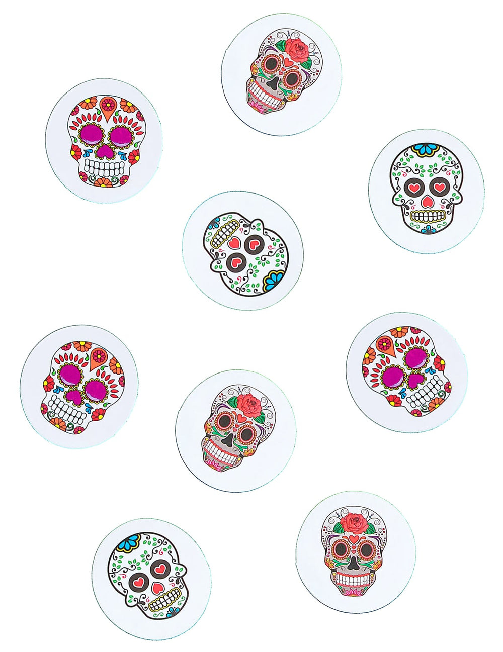 Confettis de table papier Dia de los muertos multicolores avec motifs de têtes de mort