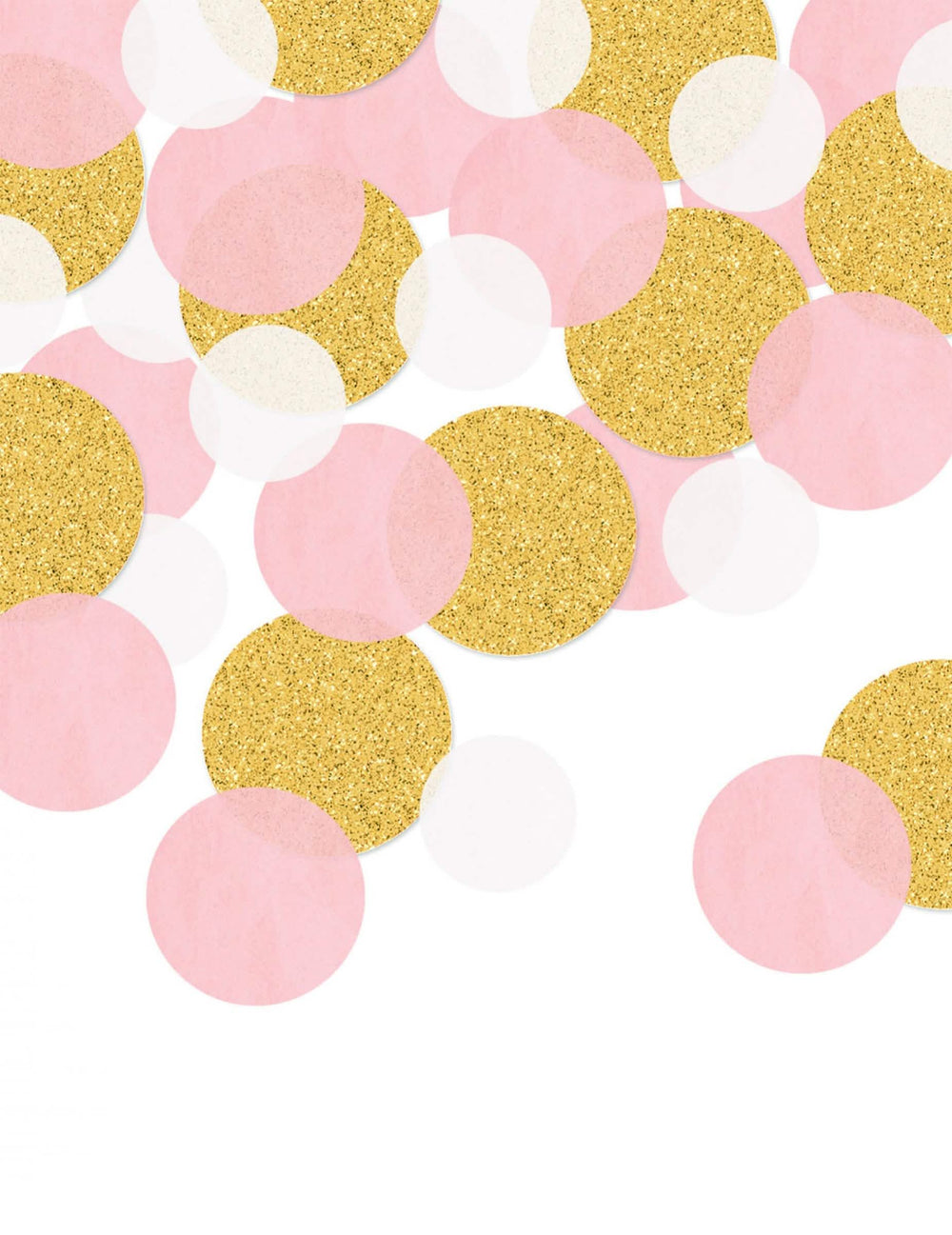 confettis de mesa redondos para festa cor-de-rosa e dourados com brilhantes
