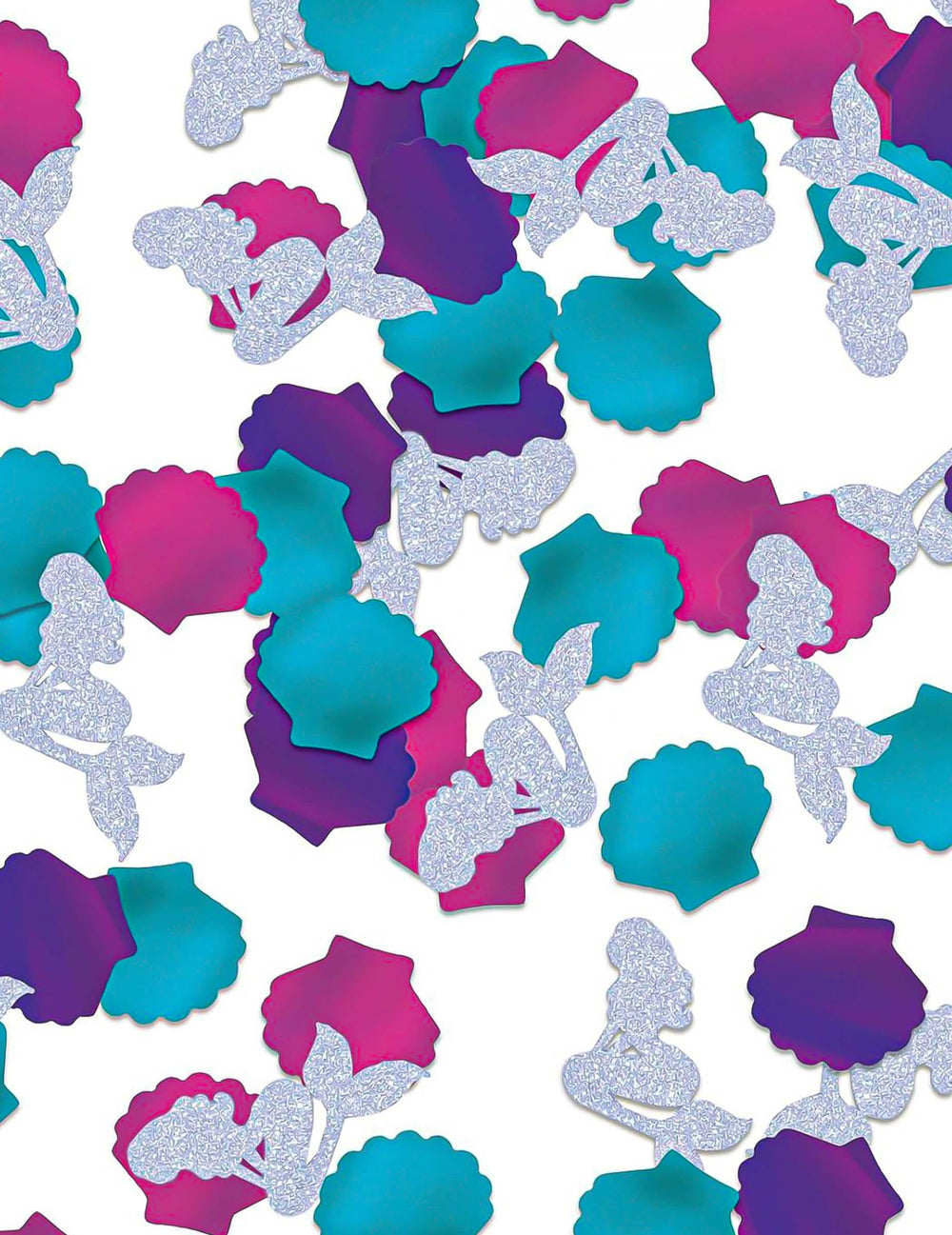 confettis de mesa sereias para festa com purpurinas azul cor de rosa e roxo