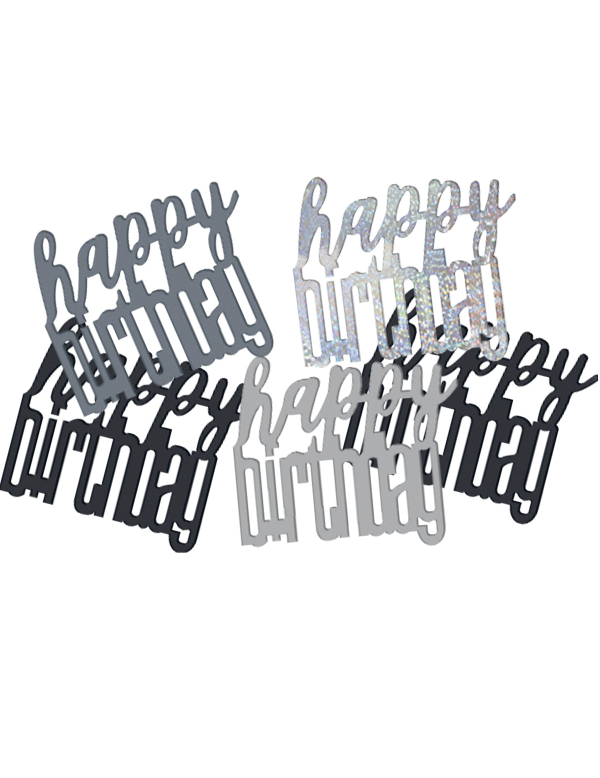 Confettis Happy Birthday pour fête gris et noir