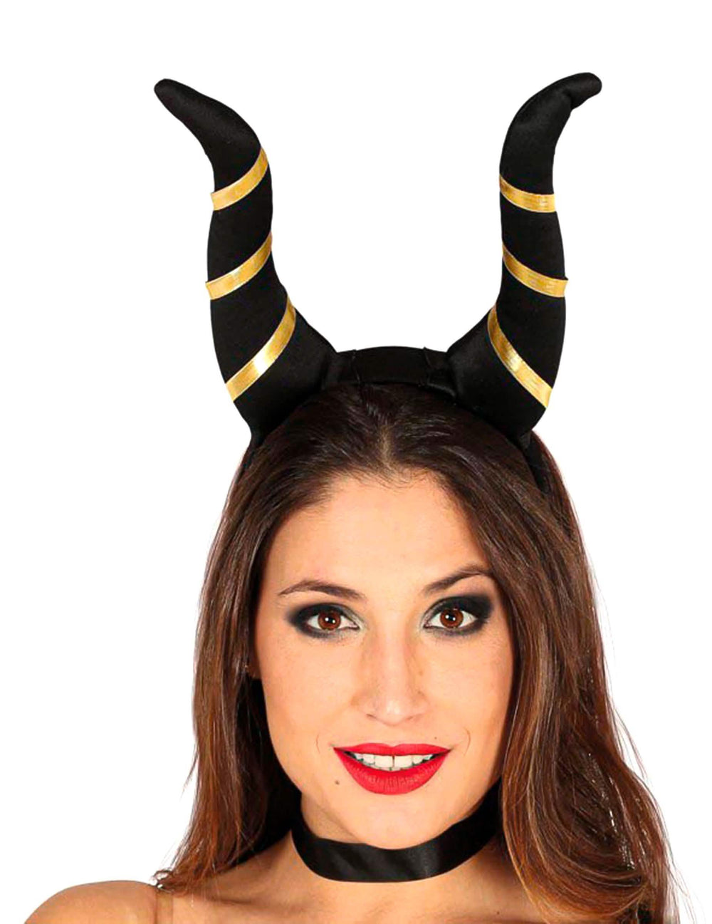 Cornos demoníacos halloween para mulher pretos e dourados