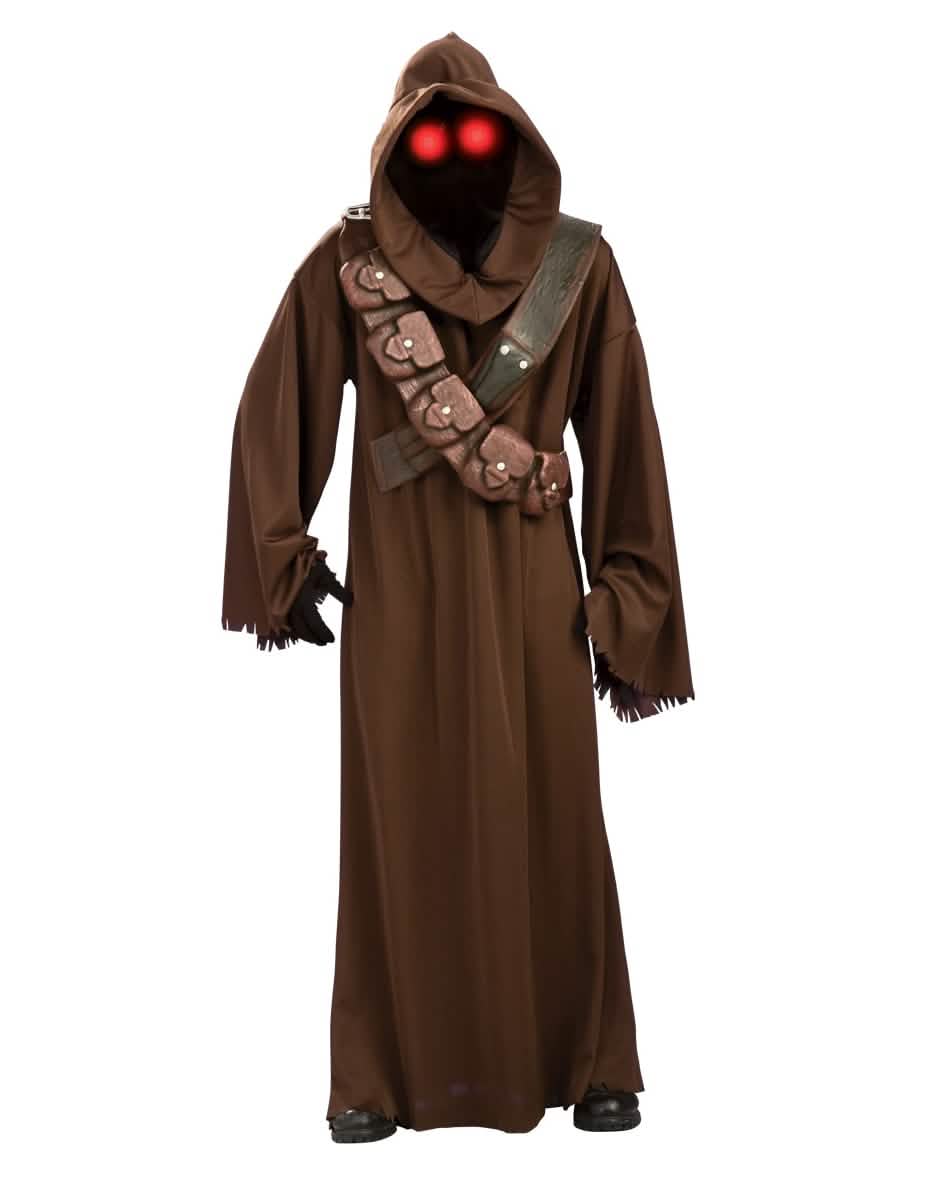 Disfarce luxo Jawa™ para adulto castanho com olhos vermelhos luminosos e cartucheiras