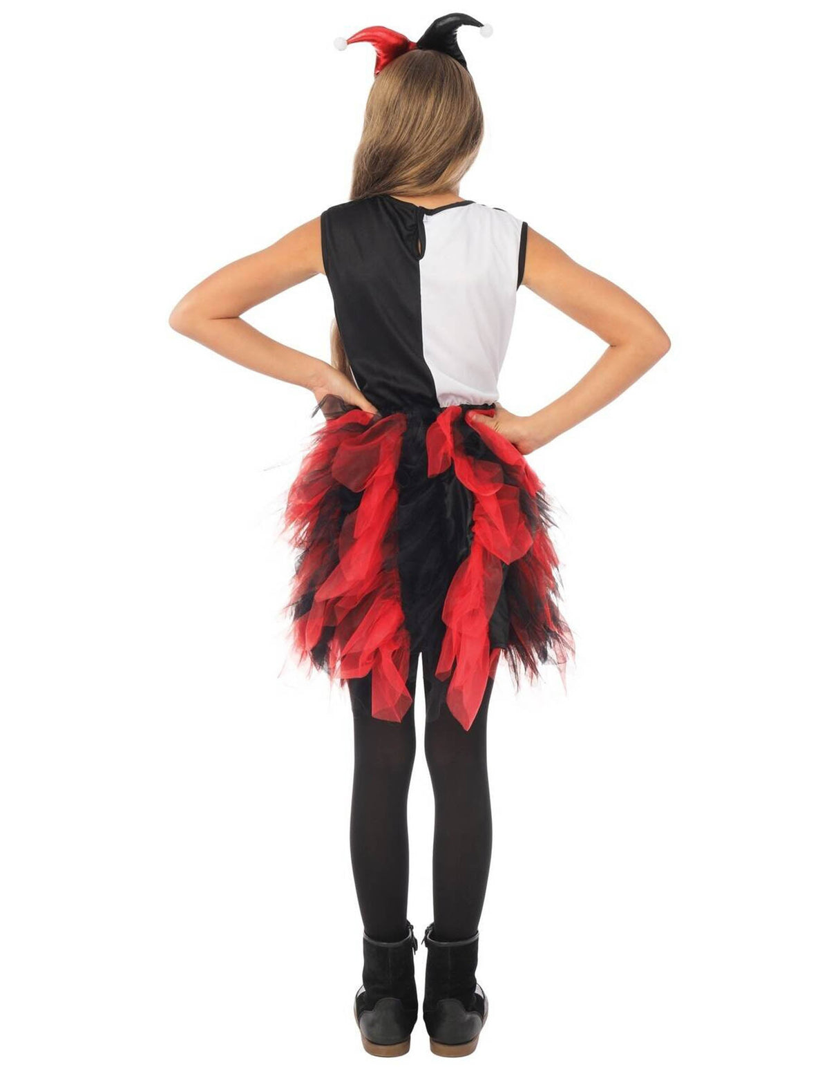 Vue de dos du déguisement arlequin avec jupon pour fille