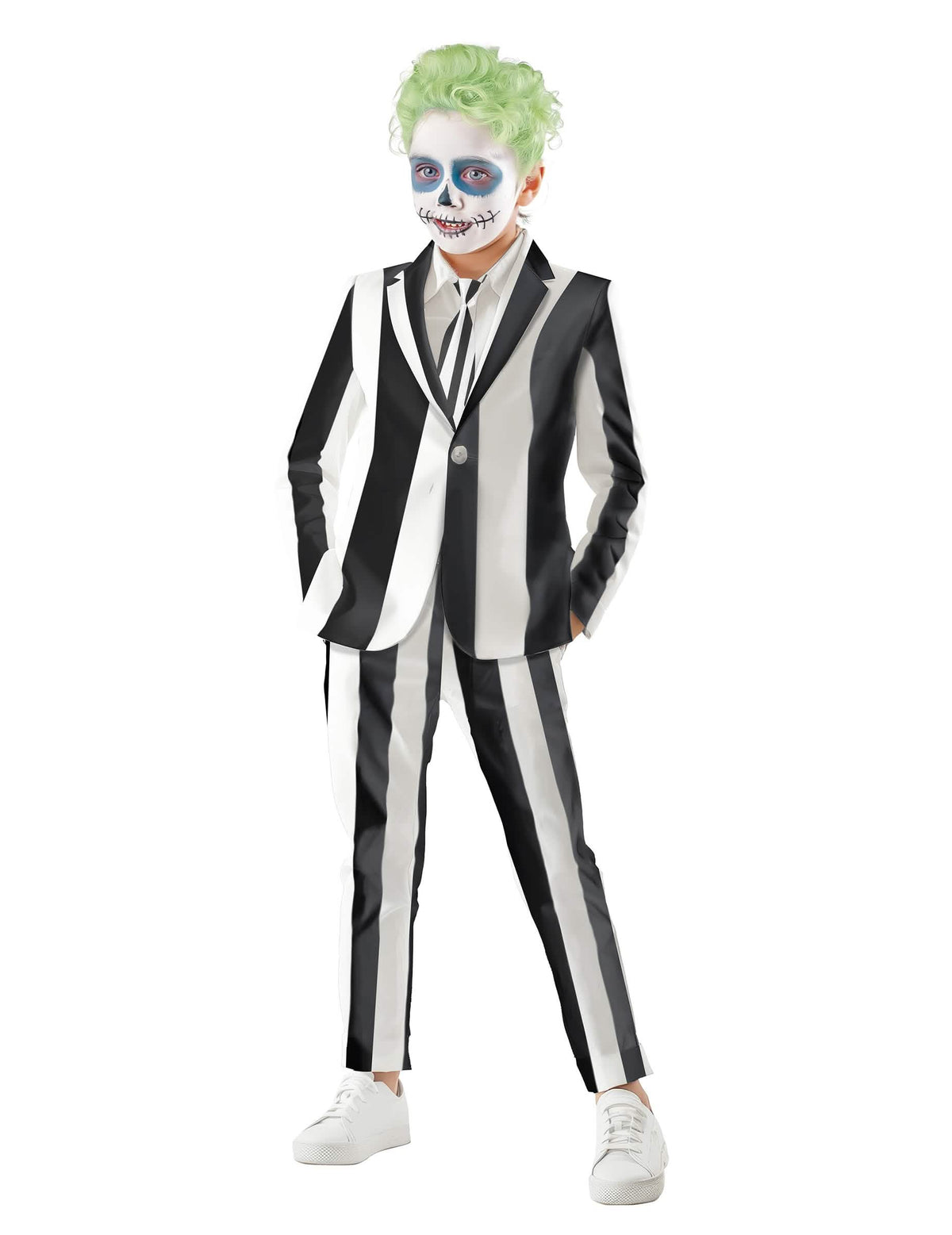 Vue d'ensemble du costume de fantôme à rayures pour enfant