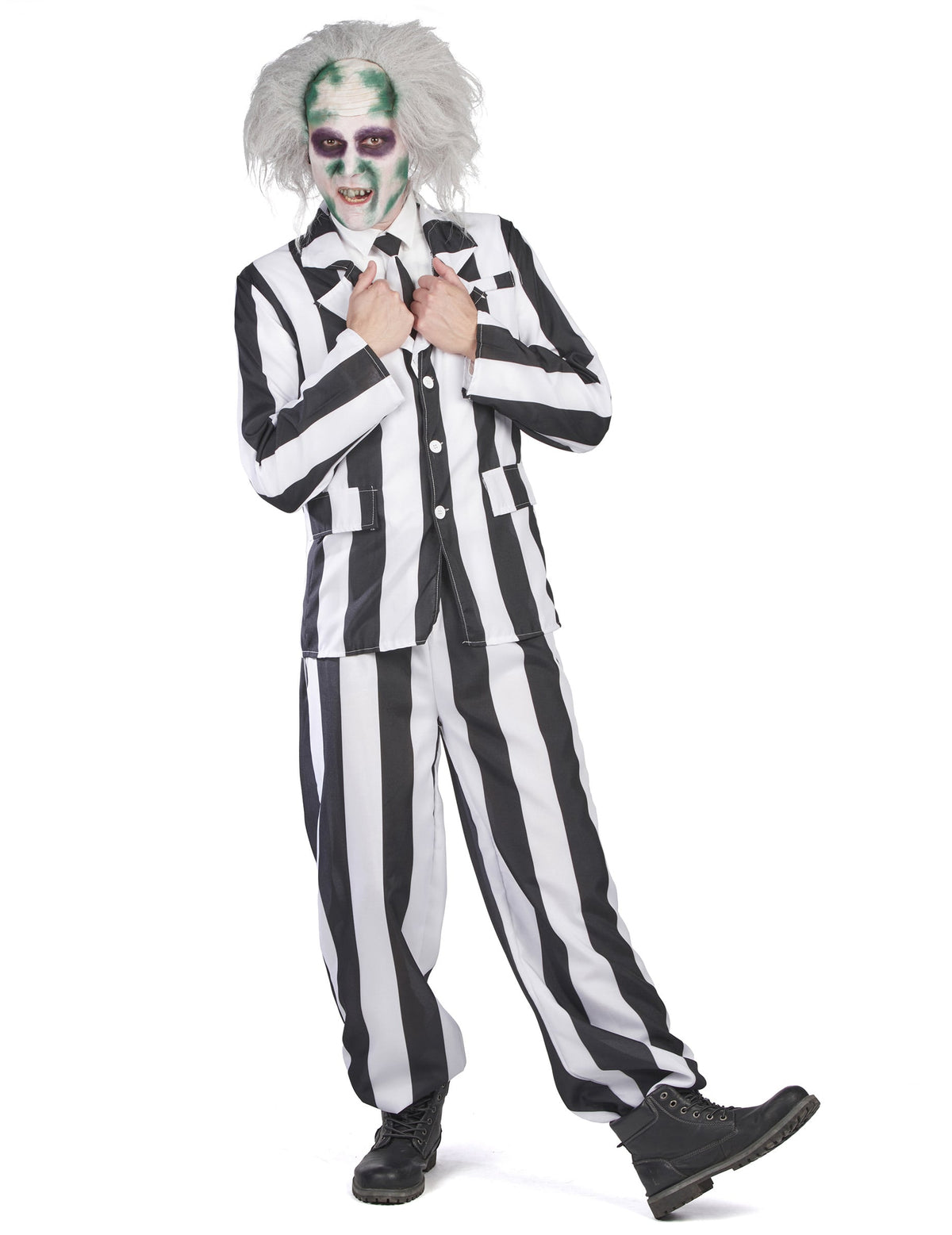 Vue de face du costume de fantôme à rayures pour homme