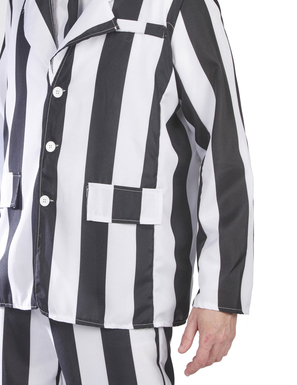 Détail de la veste du costume de fantôme à rayures noires et blanches pour homme