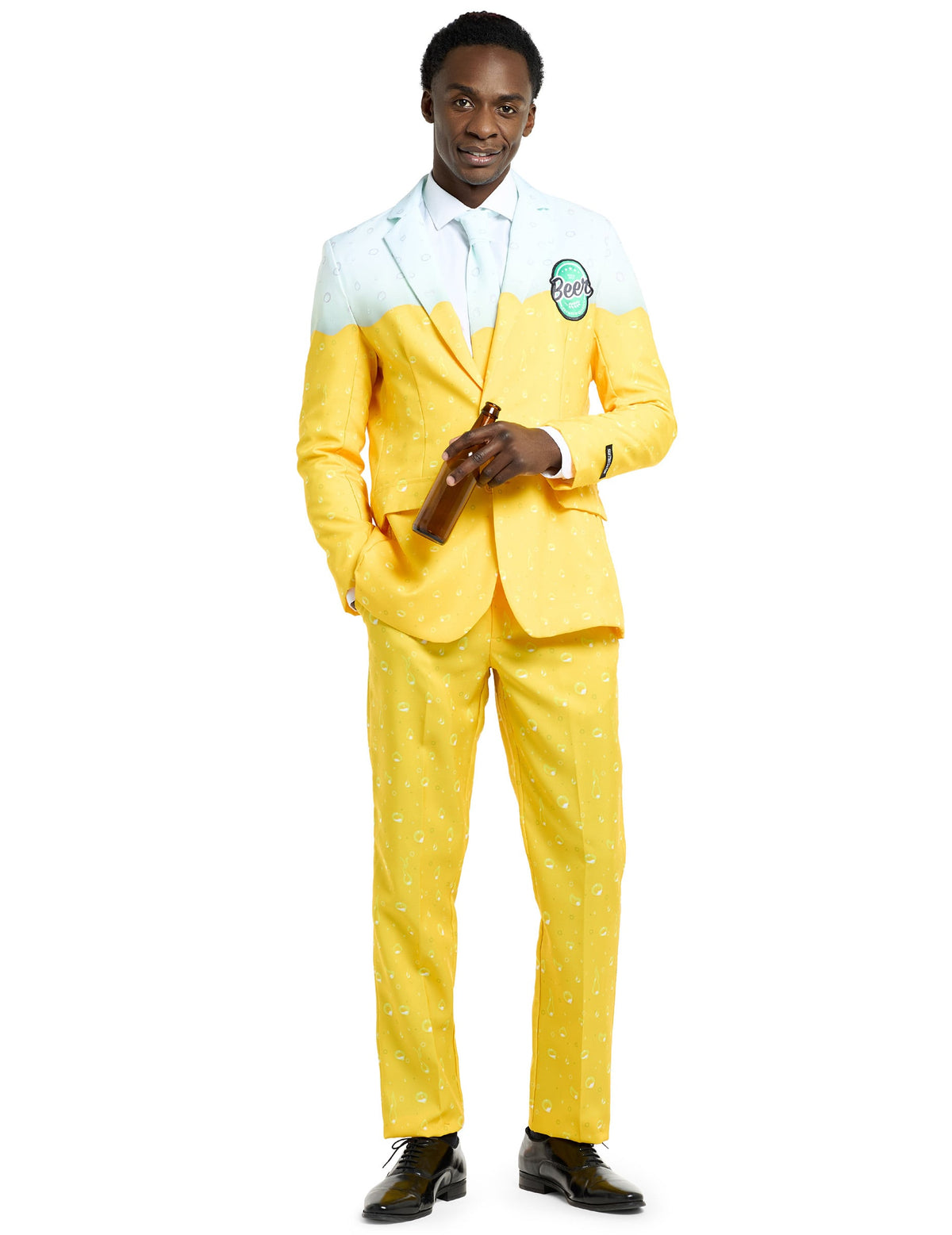 Costume Mr Bière Suitmeisters pour adulte jaune avec motifs de bulles et mousse