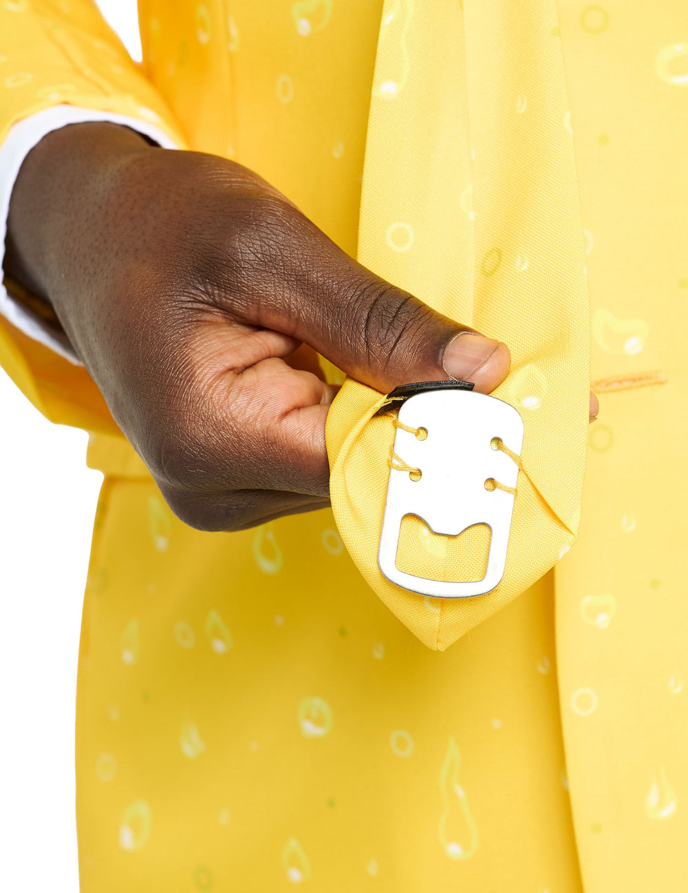 Costume Mr Bière pour adulte jaune avec décapsuleur intégré