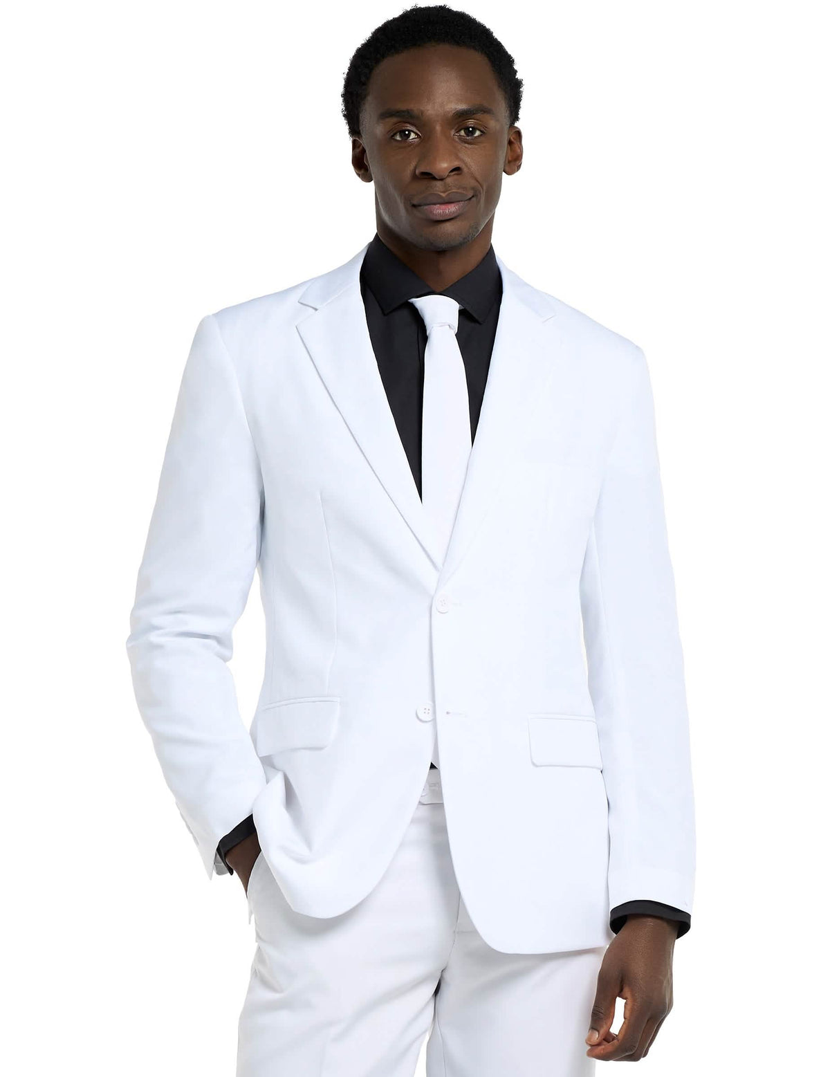 Gros plan sur la veste et la cravate du Costume Mr. Blanc Opposuits