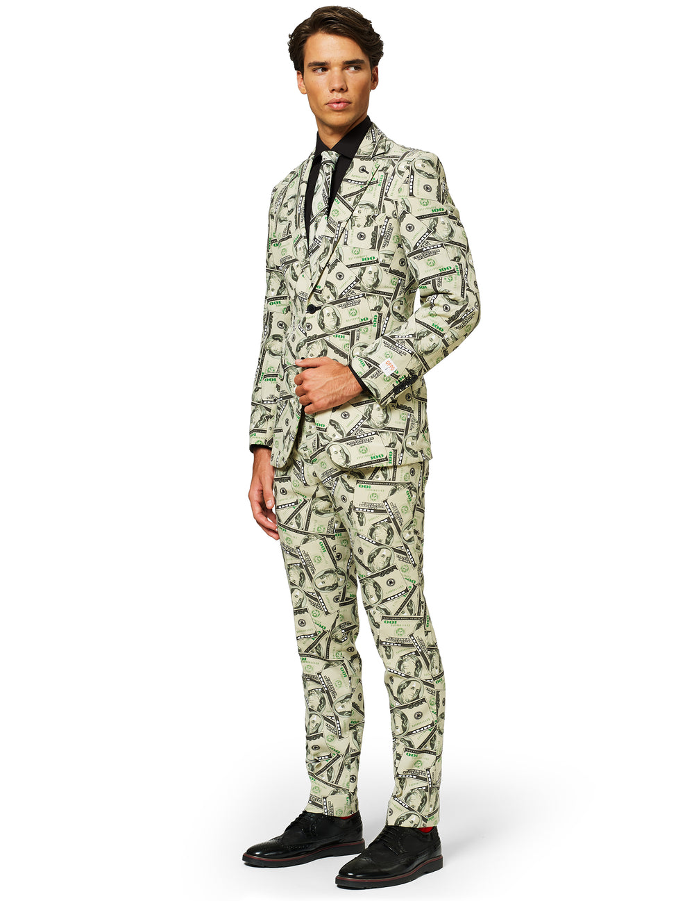 Costume Mr. Cashanova pour homme imprimé billets de banque beige et vert