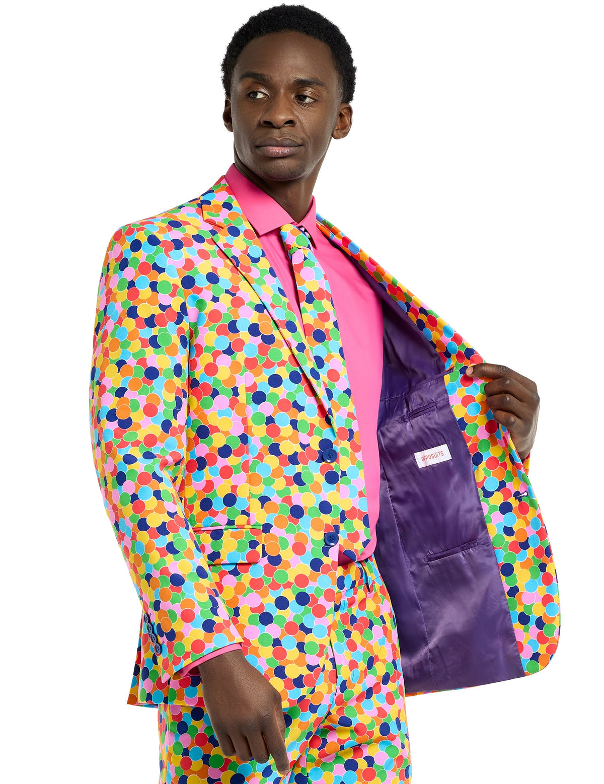 Vue de profil de la veste ouverte du costume Mr. Confetteroni Opposuits pour homme