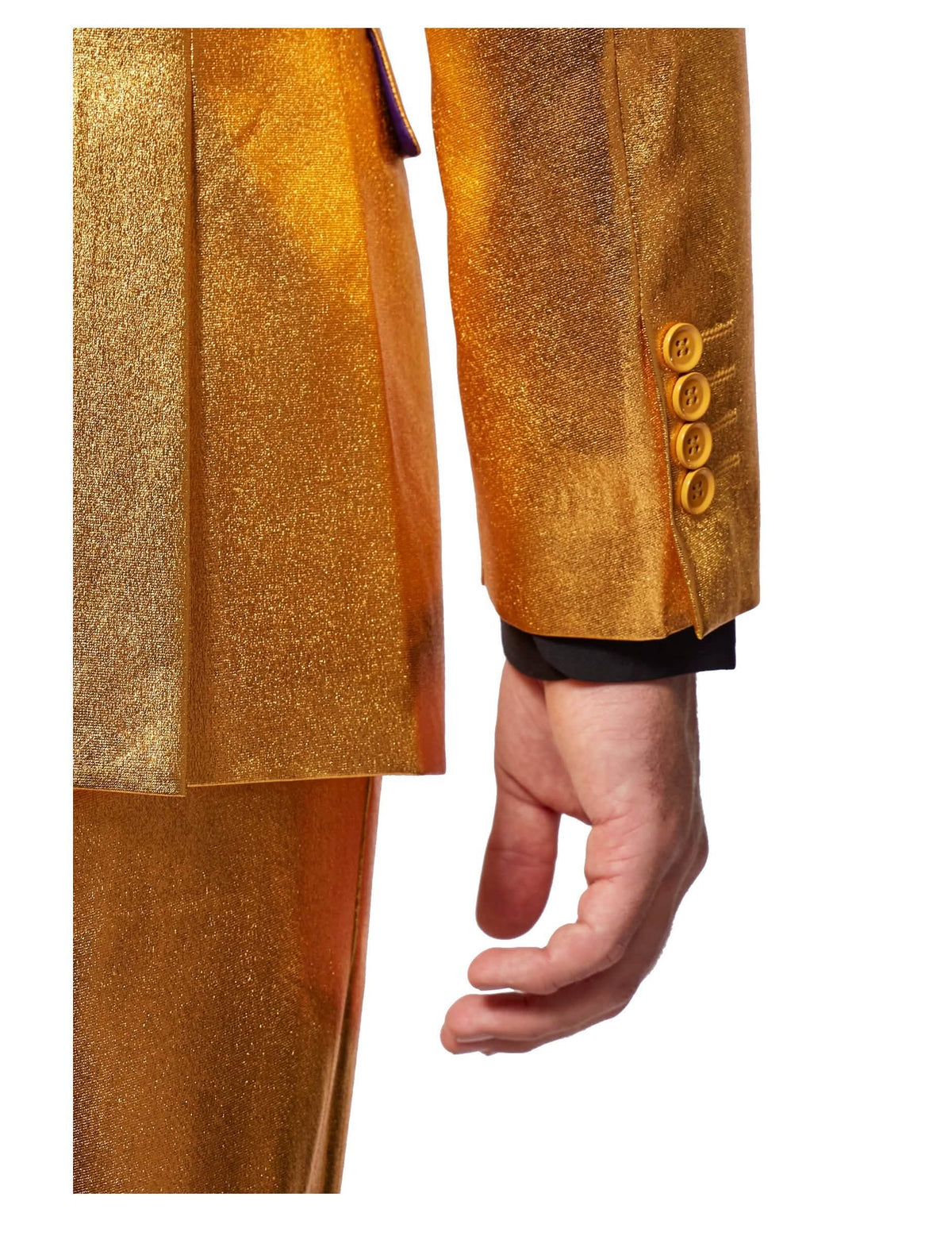 Detalhe da manga e dos botões do fato Mr. Groovy Gold Opposuits para homem