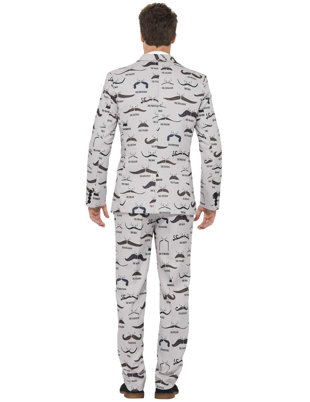 Vista traseira do fato Mr. Moustache para homem