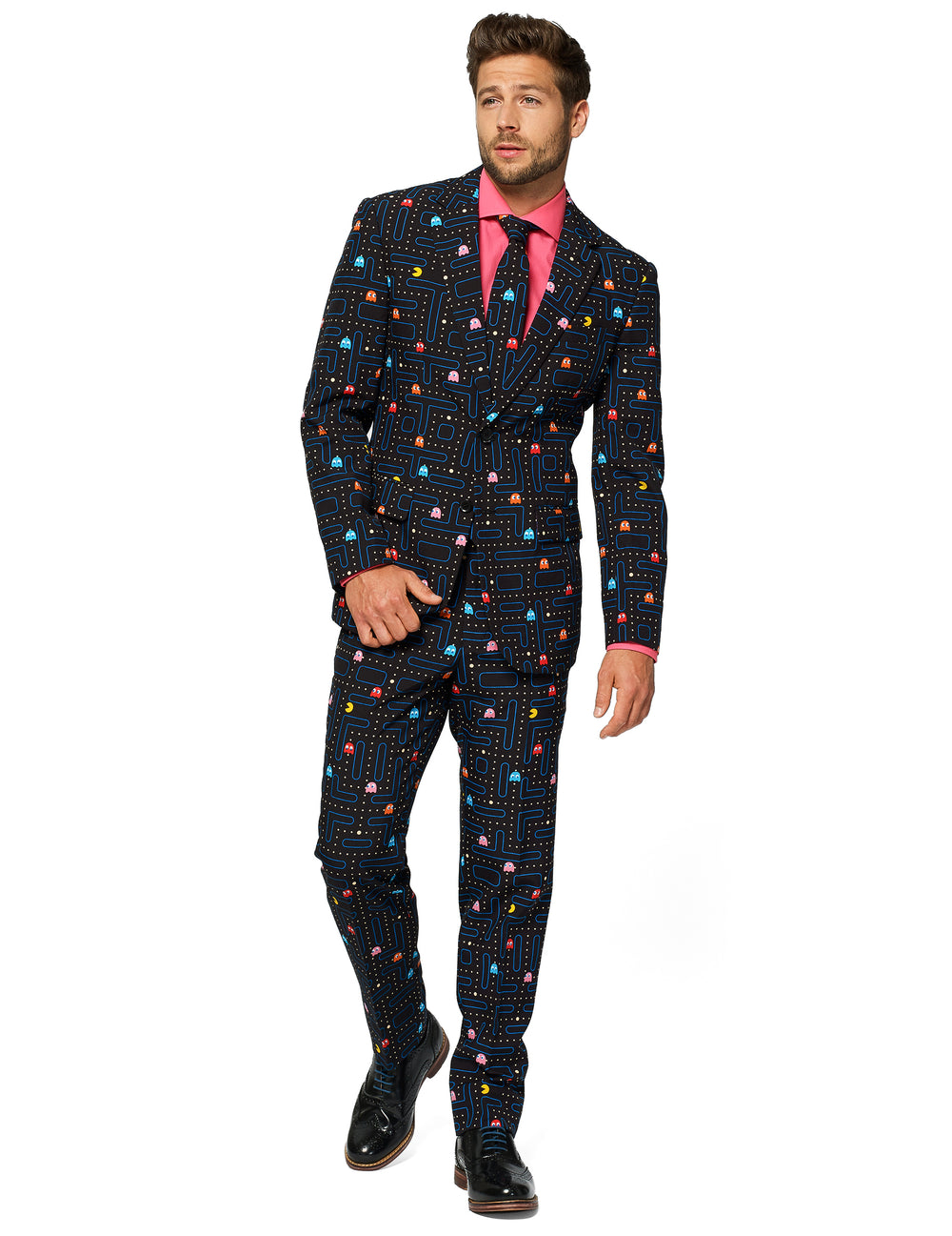 Costume Mr. Pac-Man pour homme noir à imprimé labyrinthe Opposuits