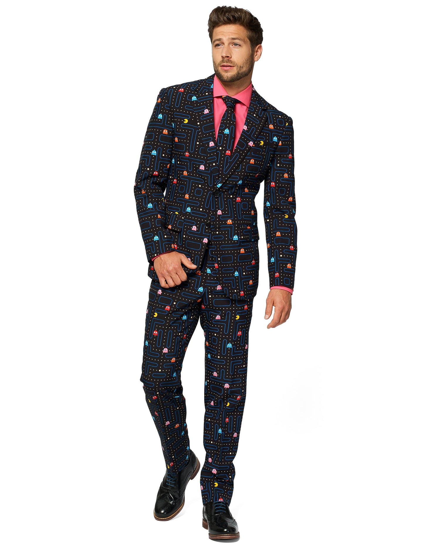 Costume Mr. Pac-Man pour homme noir à imprimé labyrinthe Opposuits