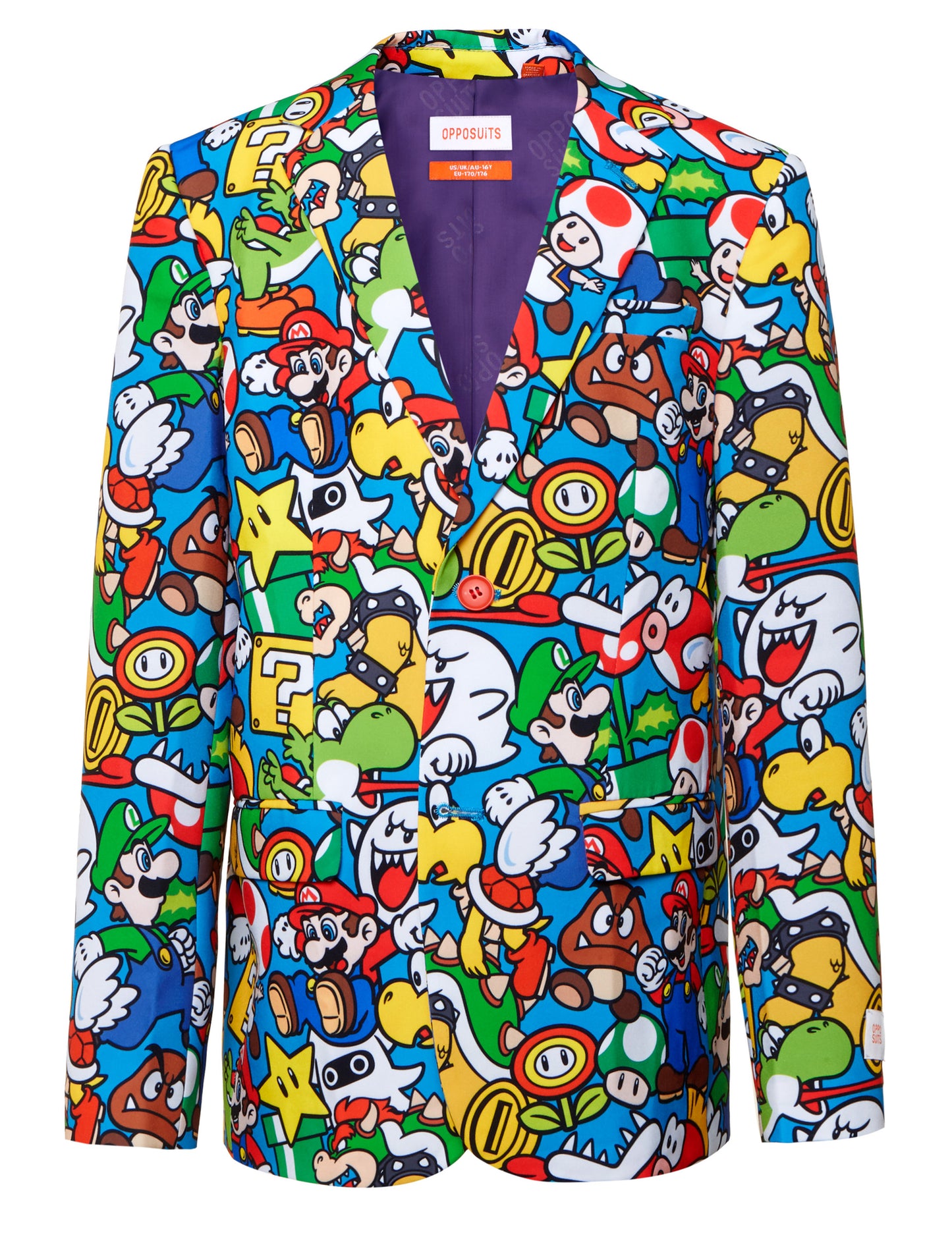 Vue de face de la veste du costume Mr. Super Mario pour adolescent