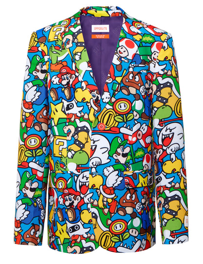 Vue de face de la veste du costume Mr. Super Mario pour adolescent