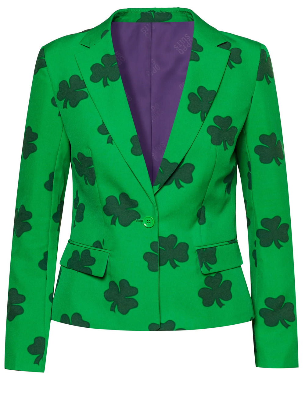 Detalhe do casaco do fato Mrs. Lucky Opposuits St Patrick