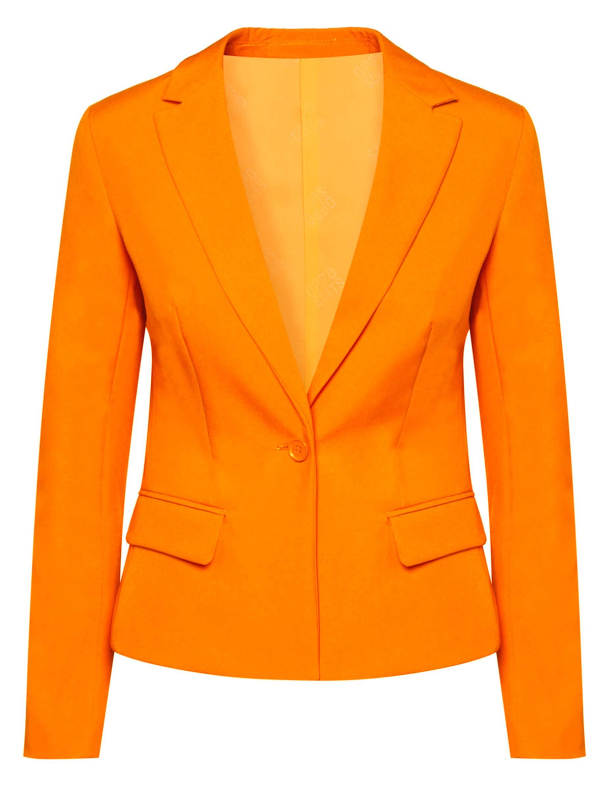 Detalhe do casaco do fato Mrs. cor de laranja Opposuits